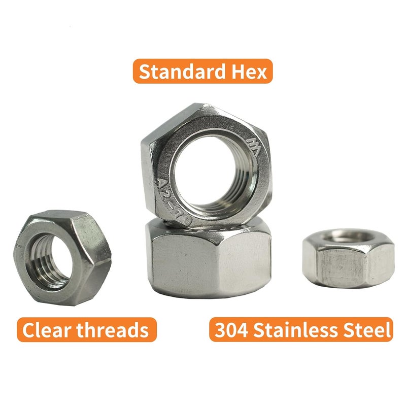 HXCOMET Store M22-2.5 Hex Nuts (13pcs), 304 Stainless Steel (18-8), Hardware, Metric, Coarse Thread, DIN 934 - Image 4